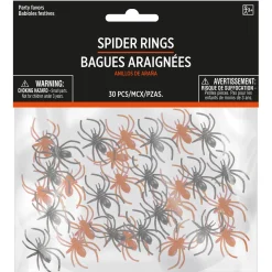 Adjustable Black & Orange Plastic Spider Rings, 30ct
