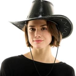 Adult Black Faux Leather Cowboy Hat