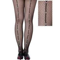 Adult Black Fishnet Stockings with Crystal Back Seam