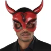 Adult Black & Red Horned Devil Plastic Half Mask