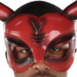 Adult Black & Red Horned Devil Plastic Half Mask