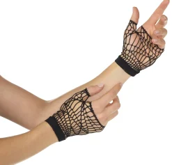 Adult Black Web Fingerless Gloves