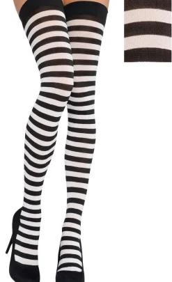 Adult Black & White Striped Thigh-High Stockings