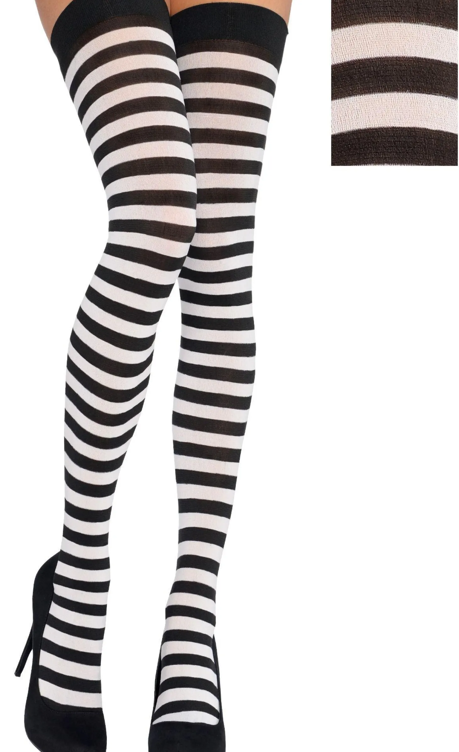 Adult Black & White Striped Thigh-High Stockings