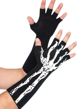 Adult Glow in the Dark Skeleton Fingerless Gloves