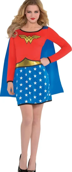 Adult Long-Sleeve Wonder Woman Dress with Cape