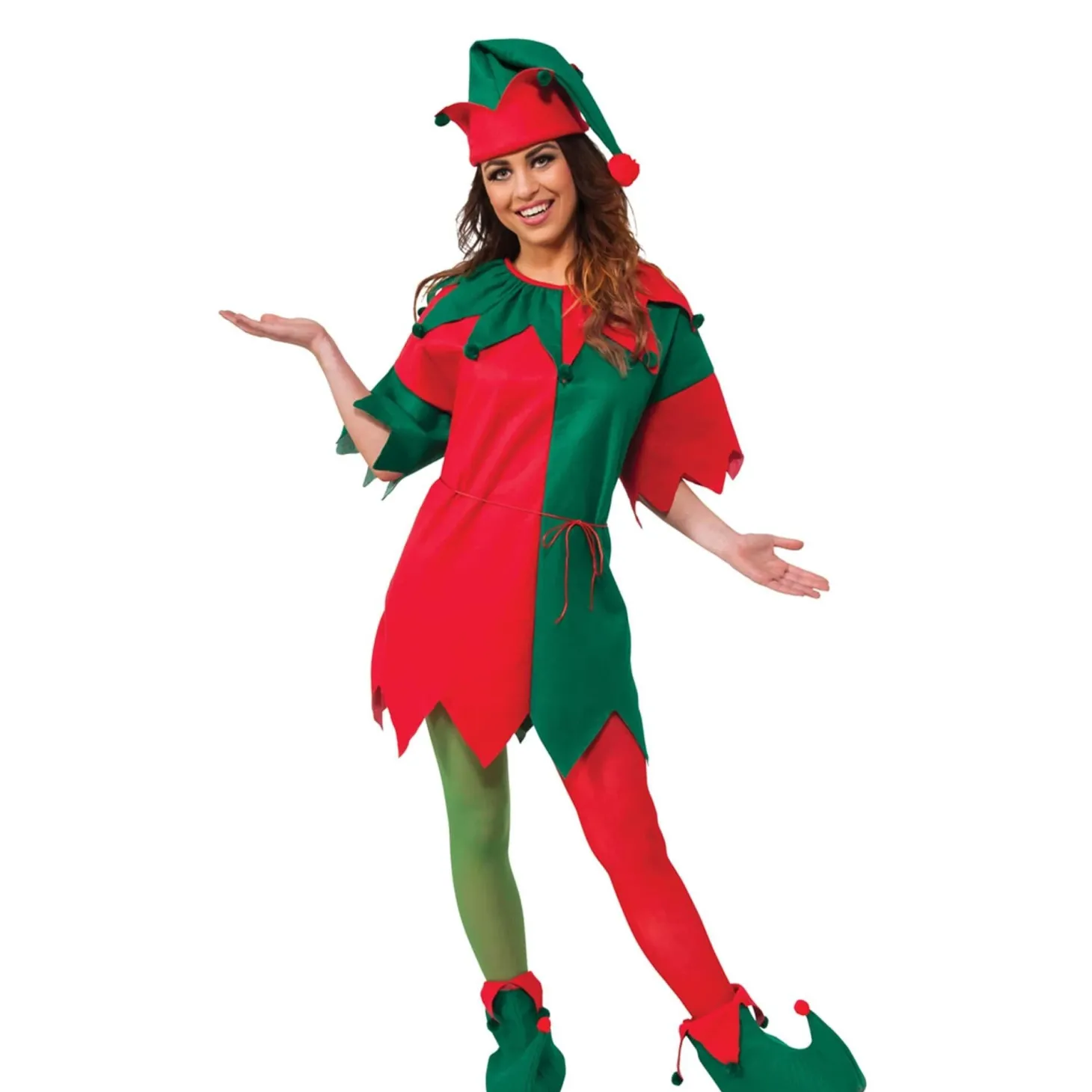 Adult Red and Green Elf Tunic and Hat