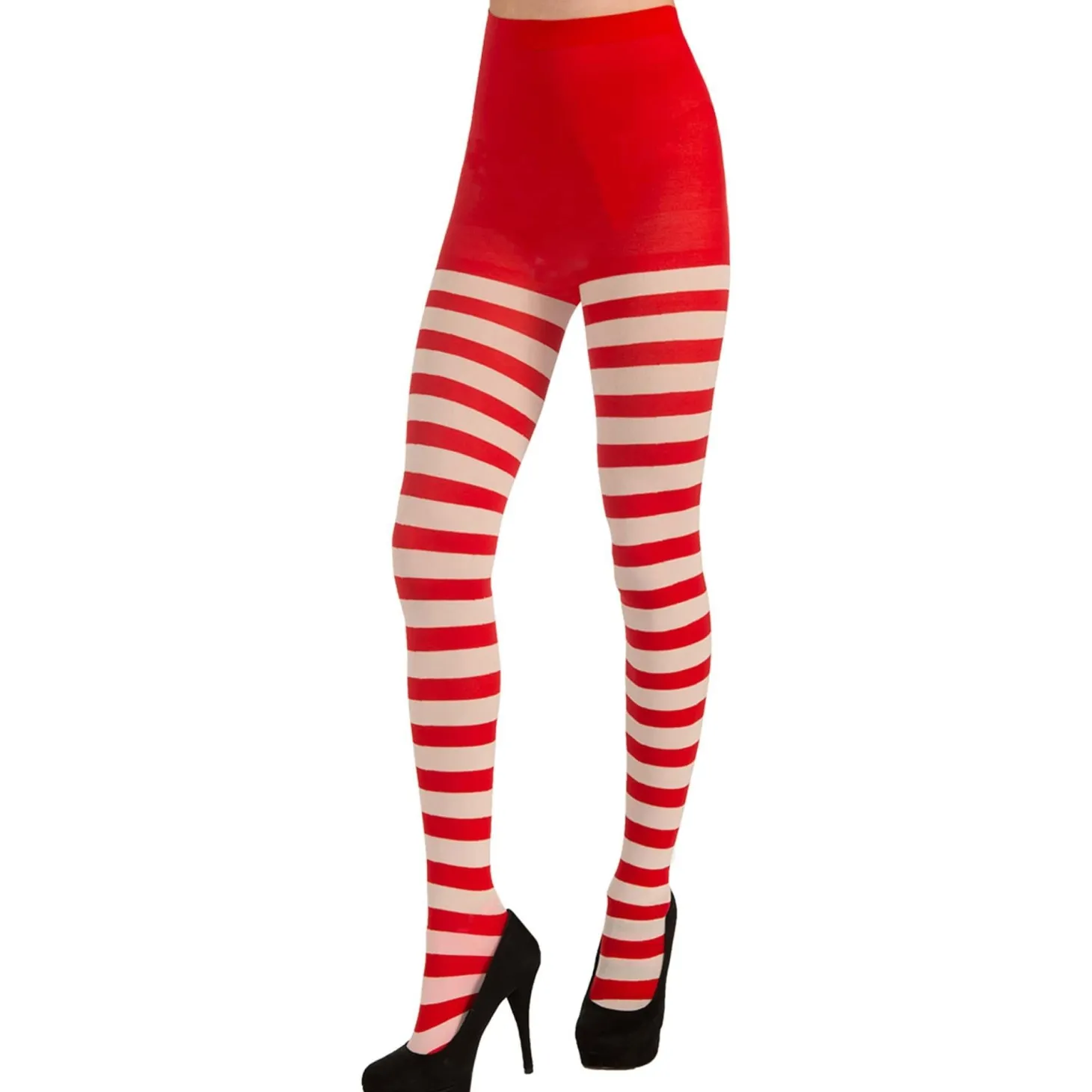 Adult Red and White Holiday Striped Tights