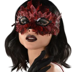 Adult Red & Black Ombre Feather Masquerade Mask