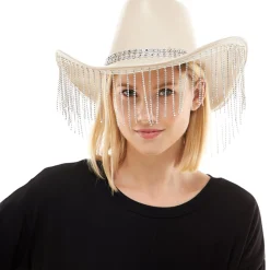 Adult Rhinestone Fringe Tan Cowboy Hat