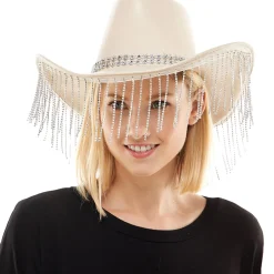 Adult Rhinestone Fringe Tan Cowboy Hat
