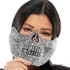 Adult Silver Rhinestone Skull Half Mask