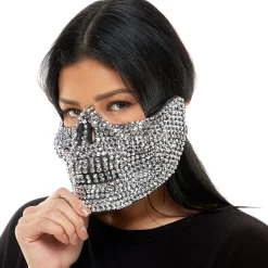 Adult Silver Rhinestone Skull Half Mask