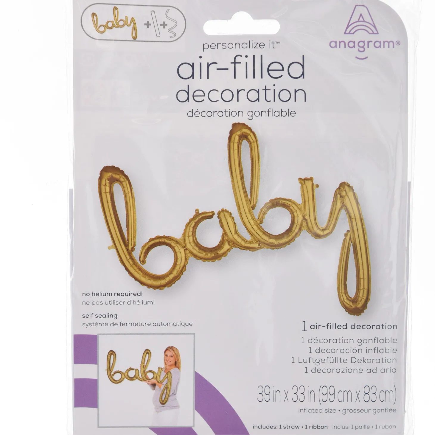 Air-Filled Baby Cursive Letter Balloon Banner, Assorted Colors