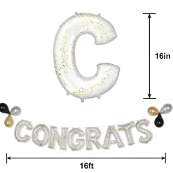 Air-Filled Congrats Gold Confetti Balloon Phrase Banner