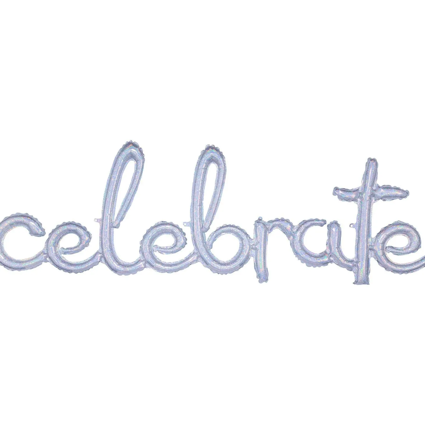 Air-Filled Prismatic Silver Celebrate Cursive Letter Balloon Banner