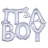 Air-Filled Prismatic Silver It's A Boy Letter Balloon Banners