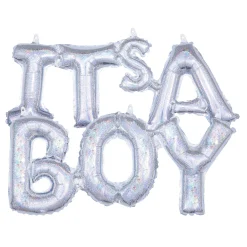 Air-Filled Prismatic Silver It's A Boy Letter Balloon Banners