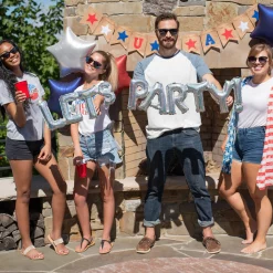 Air-Filled Prismatic Silver Let's Party Cursive Letter Balloon Banners