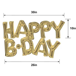 Air-Filled White Gold Happy Birthday Letter Balloon Banner, 2pc