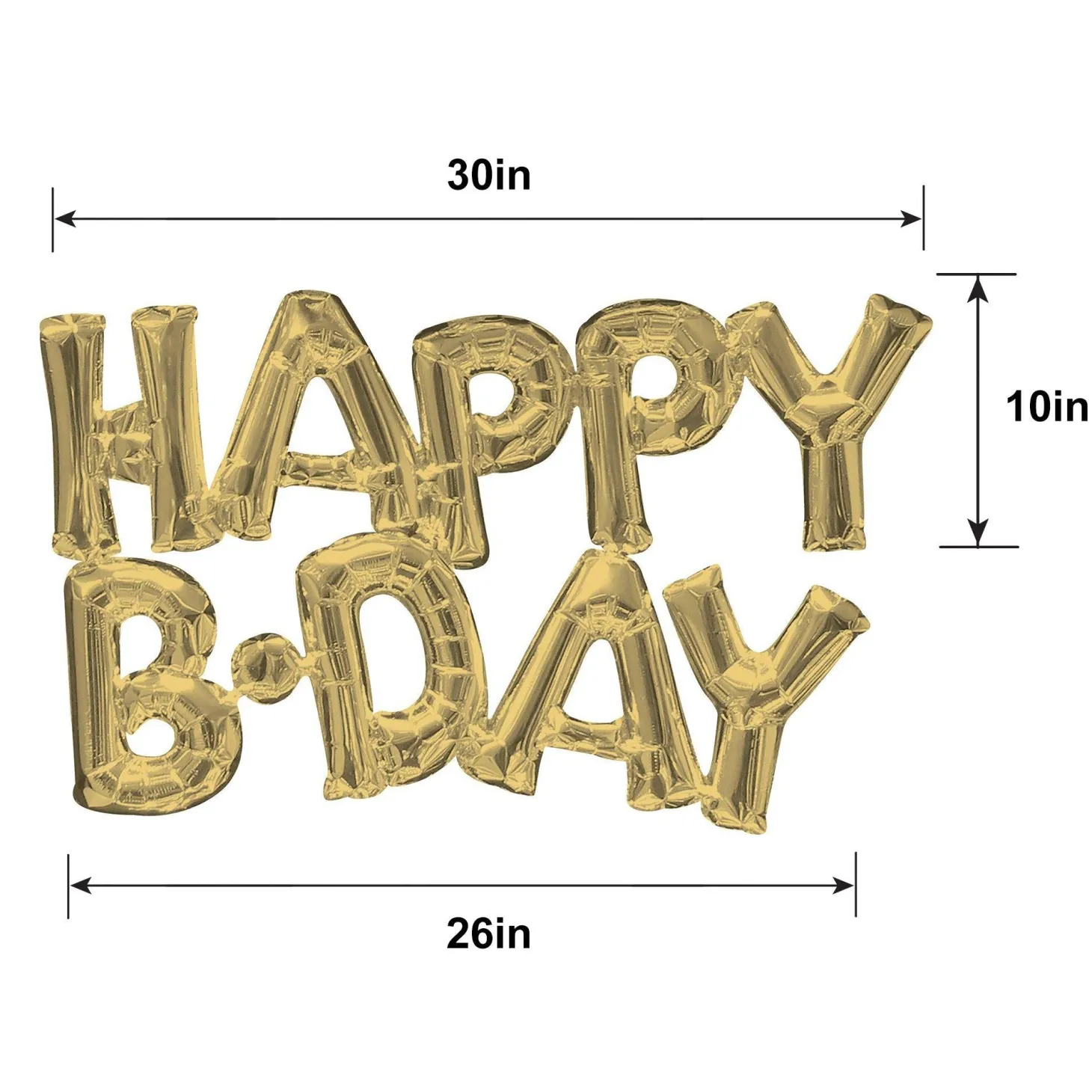 Air-Filled White Gold Happy Birthday Letter Balloon Banner, 2pc