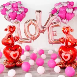 AirLoonz Valentine's Day Stacked Hearts Cluster Foil Balloon, 48in