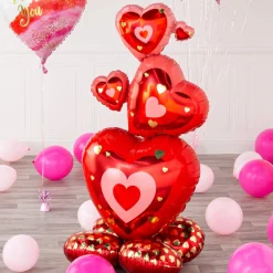 AirLoonz Valentine's Day Stacked Hearts Cluster Foil Balloon, 48in
