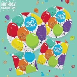 Balloon Birthday Celebration Dessert Plates, 7in, 60ct