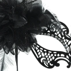Black Filigree Feather Masquerade Mask