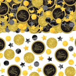 Black & Gold Birthday Confetti, 2.5oz – Cardstock & Plastic Mix