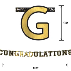 Black & Gold ConGRADulations Graduation Letter Banner, 10.85ft