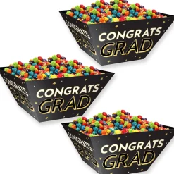 Black & Gold Congrats Grad Cardstock Snack Bowls, 12in, 3ct
