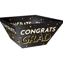 Black & Gold Congrats Grad Cardstock Snack Bowls, 12in, 3ct