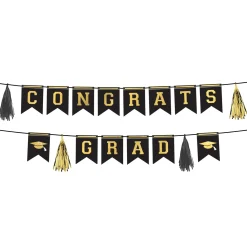 Black & Gold Congrats Graduate Cardstock Banner Set, 10ft, 2pc