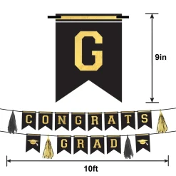 Black & Gold Congrats Graduate Cardstock Banner Set, 10ft, 2pc