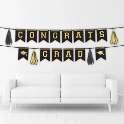 Black & Gold Congrats Graduate Cardstock Banner Set, 10ft, 2pc