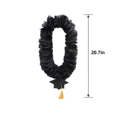 Black & Gold Grad Cap Fabric Flower Lei, 20in