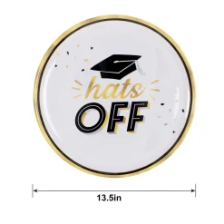 Black & Gold Hats Off Graduation Melamine Round Platter, 13.5in
