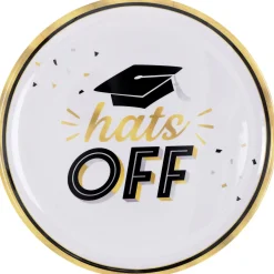 Black & Gold Hats Off Graduation Melamine Round Platter, 13.5in