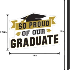 Black & Gold So Proud Grad Plastic Yard Sign, 15in x 37in