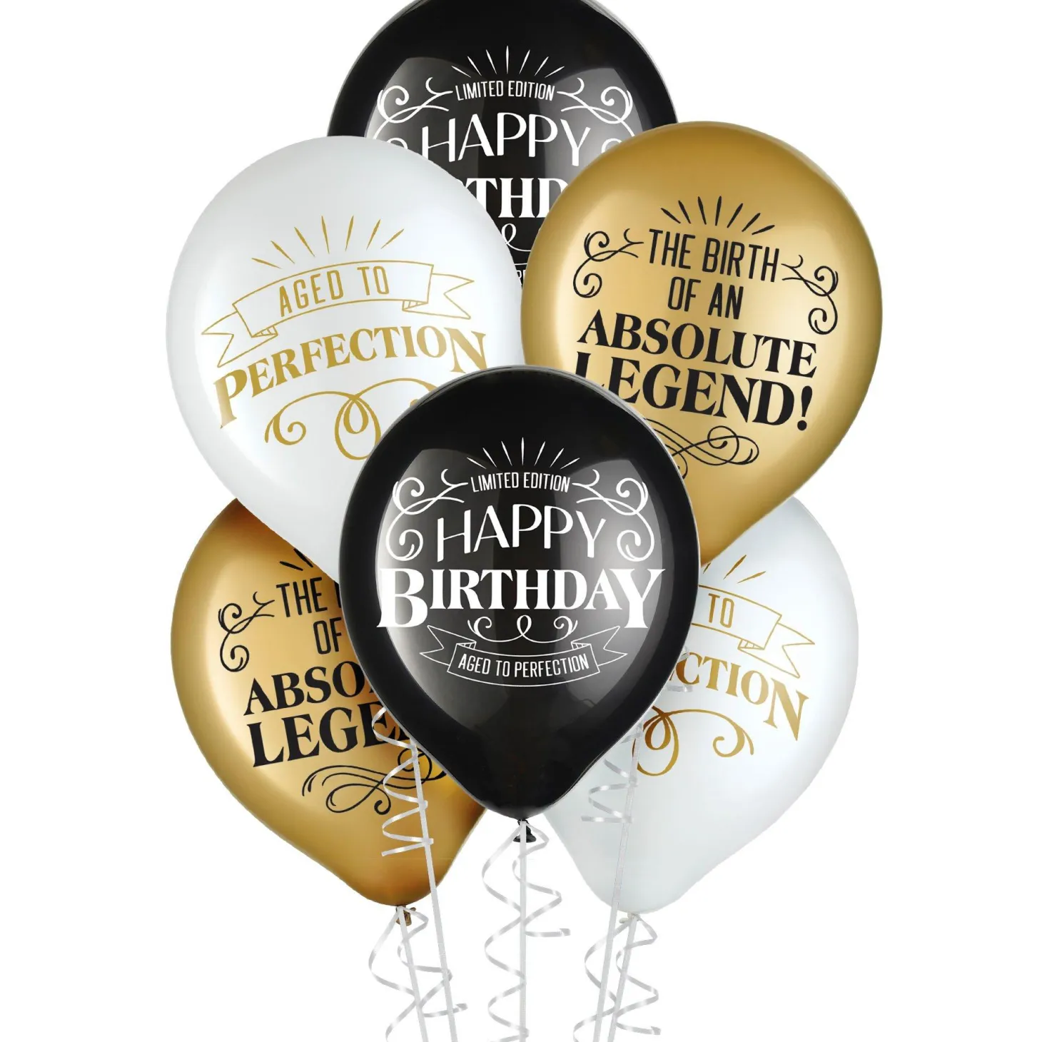 Black, Gold & White Better With Age Birthday Latex Balloons, 12in, 15ct