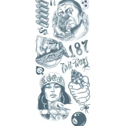 Black & Gray-Style Thug Temporary Tattoos, 12pc