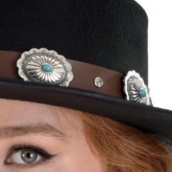 Black Modern Western Cowgirl Hat with Medallion Hatband