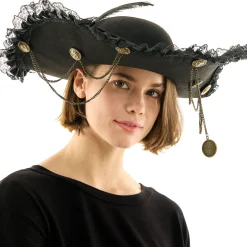 Black Pirate Hat with Chains