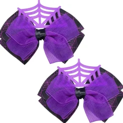 Black & Purple Spiderweb Hair Bow Clips, 2ct