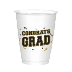 Black Silver and Gold Grad 16 oz Plastic Tumbler, 25ct