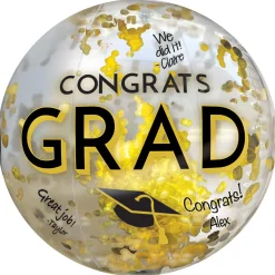 Black, Silver, & Gold Congrats Grad Confetti Beach Ball, 24in