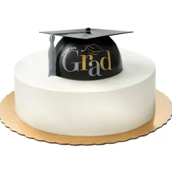 Black, Silver & Gold Grad Cap Cake Topper, 7.43in x 3.37in