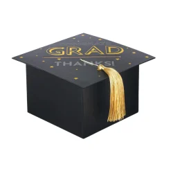 Black, Silver, & Gold Grad Cap Card Box, 8in x 5.83in