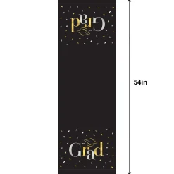 Black, Silver & Gold Grad Plastic Table Cover, 54in x 102in - Class Dismissed